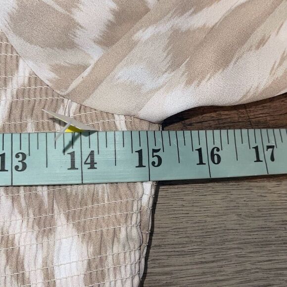 Halogen Womens‎ Square Neck Variegated Smocked Puff Sleeve Blouse Tan Medium NWT - Picture 6 of 7